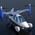 Flying Car With Futuristic Sleek Design Blue Propellers And White Body In Sky