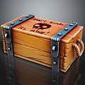 Wooden Pirate Treasure Chest With Skull Logo Metal Clasps Rope Handle And PIRATE'S TREASURE Text