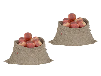 Two Burlap Sacks Filled With Juicy Red Apples In Bulk Presentation 3d model