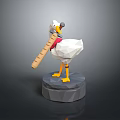Decorative Low Poly Duck Model With Red Scarf And Long Stick On Gray Base
