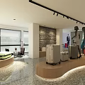 Stylish Luggage Store with Colorful Suitcases Yellow Blue White Stone Wall Decor and Bright Interior