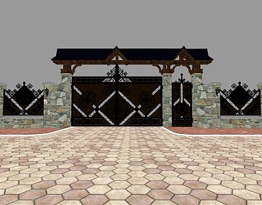 European-style gate villa courtyard gate 3d model