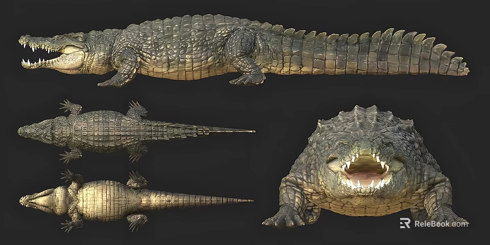 Reptile Crocodile 3D Wireframe Model with Multiple Angles and Detailed Views 3d model