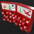 Red Christmas Advent Calendar with Decorative Drawers and Festive Holiday Elements