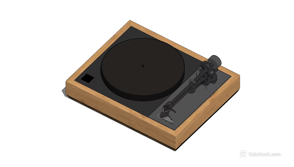 Modern Turntable Audio Equipment With Wooden Frame Black Platter And Tonearm Design 3d model 