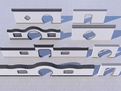 Various Shapes White Architectural Components With Arched Openings And Black Edges 3d model