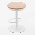 Modern Round Stool With Wooden Seat And White Metal Frame Including Circular Footrest Design