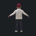 Casual Man In White Shirt Blue Jeans Gray Shoes Red Cap Black Background