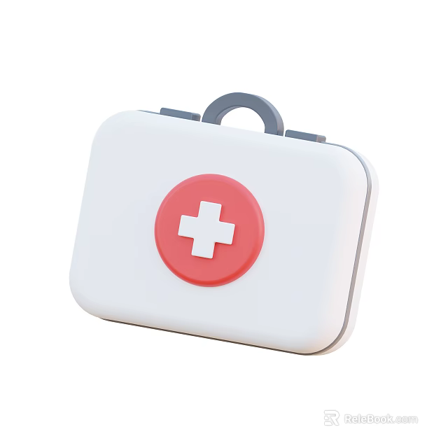 White First Aid Kit With Red Cross Symbol And Gray Handle Design 3d model