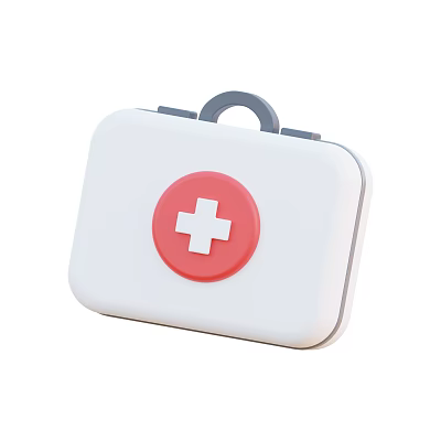 White First Aid Kit With Red Cross Symbol And Gray Handle Design 3d model