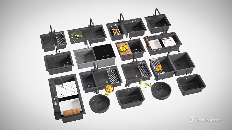 Various Kitchen Sink Styles With Drainer Single And Double Bowl Designs For Modern Kitchens 3d model 