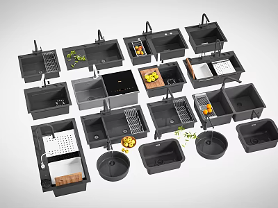Various Kitchen Sink Styles With Drainer Single And Double Bowl Designs For Modern Kitchens 3d model