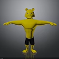 Yellow Cartoon Feline Character Standing With Arms Outstretched Black Shorts Gray Background
