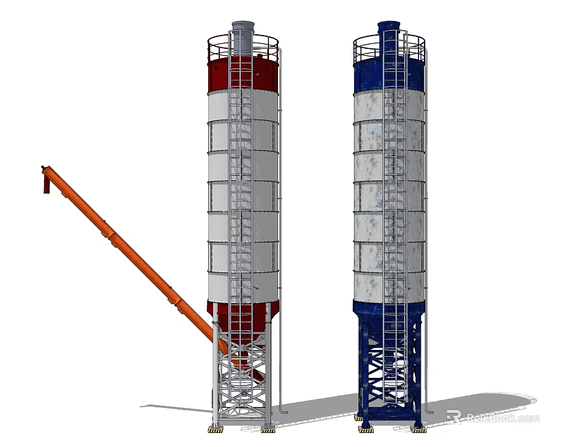 Industrial Vertical Storage Tanks With Mechanical Arm And Ladder Support Structure 3d model 