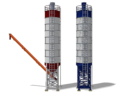 Industrial Vertical Storage Tanks With Mechanical Arm And Ladder Support Structure 3d model