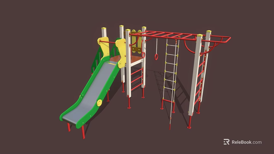 Outdoor Playground Equipment With Green Slide Climbing Frame Ladder And Rings 3d model 