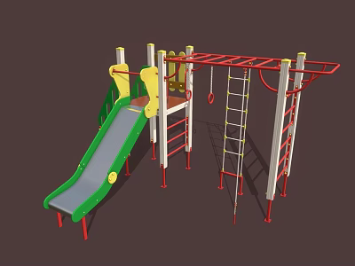 Outdoor Playground Equipment With Green Slide Climbing Frame Ladder And Rings 3d model