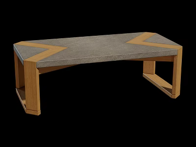 Modern Geometric Dining Table With Gray Concrete Tabletop And Wooden Frame Accents 3d model