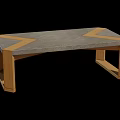 Modern Geometric Dining Table With Gray Concrete Tabletop And Wooden Frame Accents