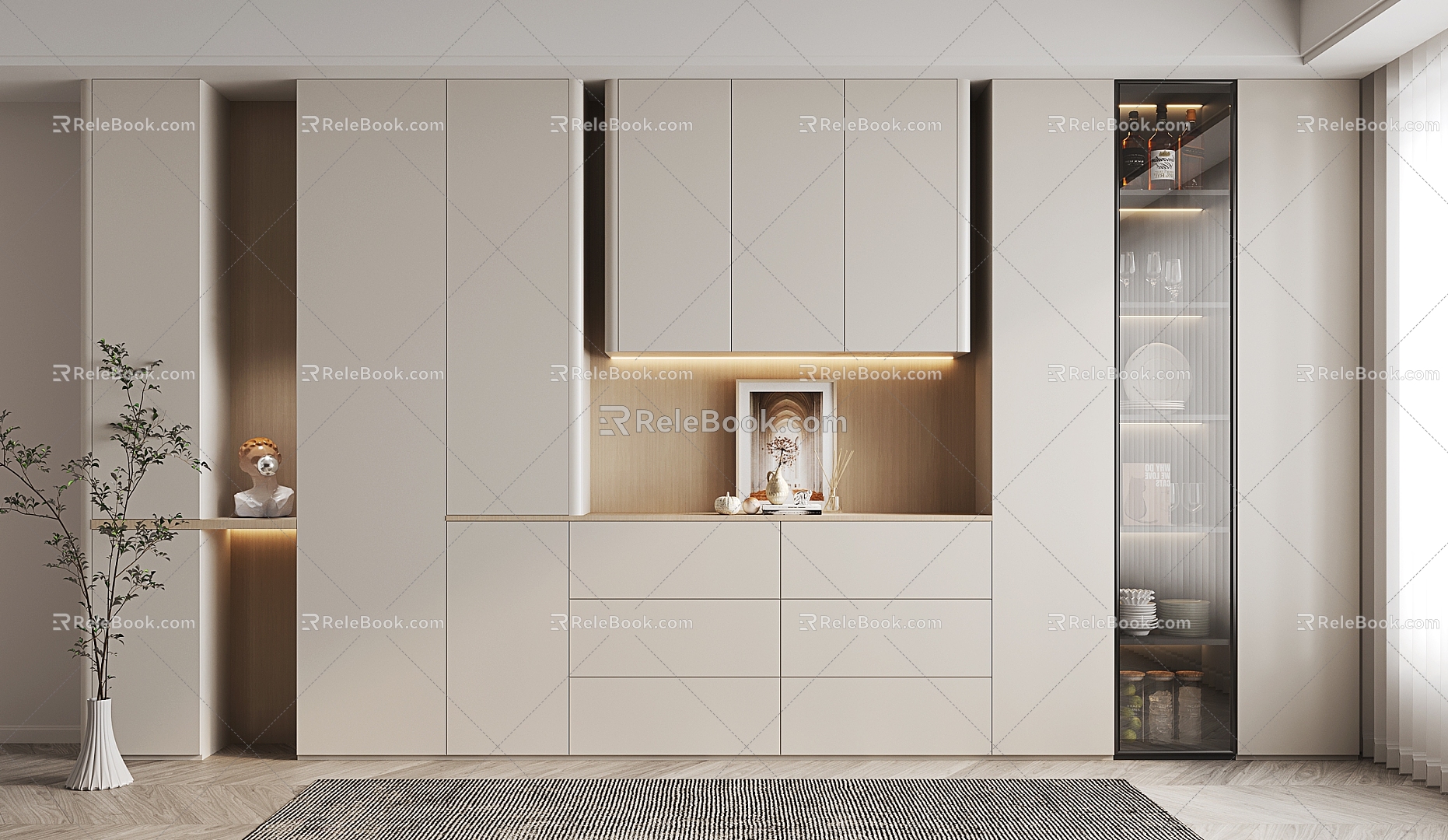 Modern Wine Cabinet Cream Wine Cabinet 3d model