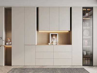 Modern Interior Design With Stylish Wine Cabinet Glass Door And White Display Cabinets 3d model
