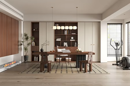 Minimalist Study Bookcase Desk Chair Combination 3d model