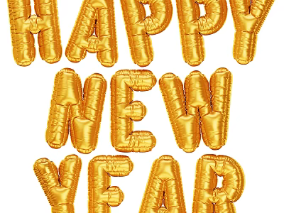 Happy New Year Gold Letter Balloons Decorative Ornament Set for Holiday Decoration 3d model