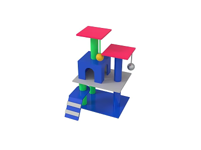 Colorful Cat Tree Structure With Stairs Platforms And Hanging Toys 3d model