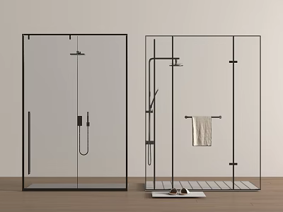 Modern Shower Sauna Design With Clear Glass Enclosure Black Frame And Towel Rack 3d model
