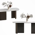 Table Curved Metal Dining Table Marble Long Dining Table Vase Ornaments Simple Minimalist Rectangular Dining Table 3d model