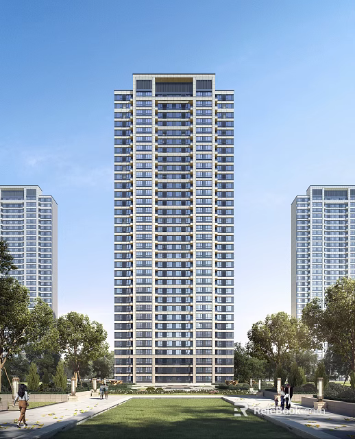 Modern High Rise Residential Buildings With Trees Under Blue Sky 3d model 