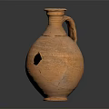 Ancient Terracotta Jug With Broken Hole Handle And Small Spout