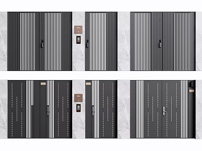 Modern Security Doors With Striped Patterns And Digital Lock For Home Safety 3d model