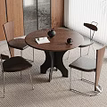 Modern Interior With Round Wooden Table Four Chairs Potted Plant And Wooden Cabinet