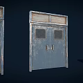 Old Rusted Metal Double Doors With Small Glass Panes On Dark Background