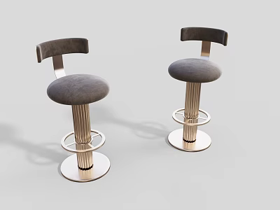 Modern Bar Stools With Gray Velvet Seats Curved Backrest And Metal Ring Frames 3d model