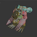 Mechanical Creature Character In Silver Metallic Design With Sharp Claws Red Joints And Back Weaponry 3d model