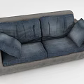 Gray Frame Two Seater Sofa With Blue Denim Cushions And Pillows 3d model