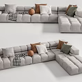 Modern Gray Sectional Sofa With Plush Cushions Decorative Pillows And Throw Blanket 3d model