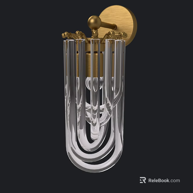 Elegant Modern Wall Lamp with Transparent Glass and Brass Base for Home Lighting 3d model 