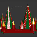 Festive Christmas Decoration Set With Green Red Polka Dot Trees Red Cones And Rectangular Platform