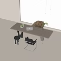 Modern Wooden Desk With Laptop Small Potted Plant Black Chair And Window Blinds