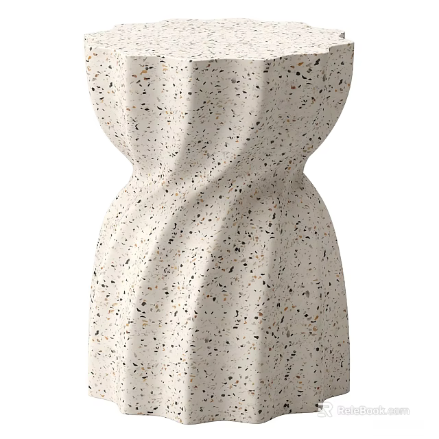 White Terrazzo Side Table With Black And Brown Speckles Unique Curved Design 3d model 