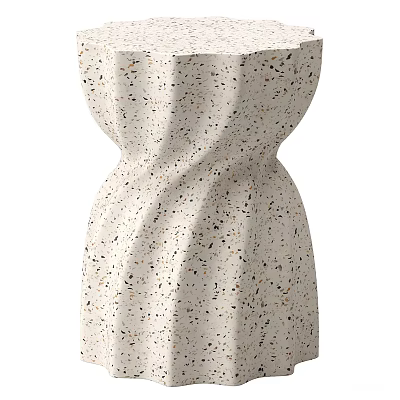 White Terrazzo Side Table With Black And Brown Speckles Unique Curved Design 3d model