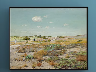 Scenic Landscape Painting With Blue Sky White Clouds Rolling Sand Dunes and Lush Bushes 3d model