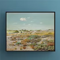 Scenic Landscape Painting With Blue Sky White Clouds Rolling Sand Dunes and Lush Bushes