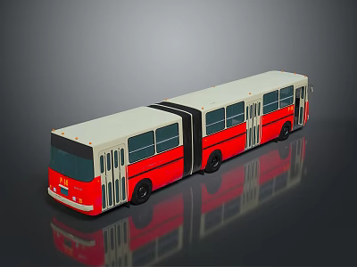 Red and White Articulated Bus With Shiny Exterior And Surface Reflection 3d model