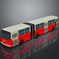 Red and White Articulated Bus With Shiny Exterior And Surface Reflection 3d model