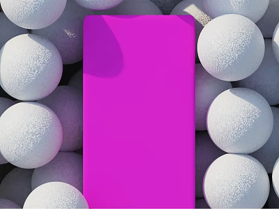 Eye Catching Purple Phone Shaped Product Display Surrounded By White Spheres 3d model