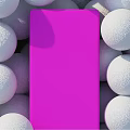 Eye Catching Purple Phone Shaped Product Display Surrounded By White Spheres